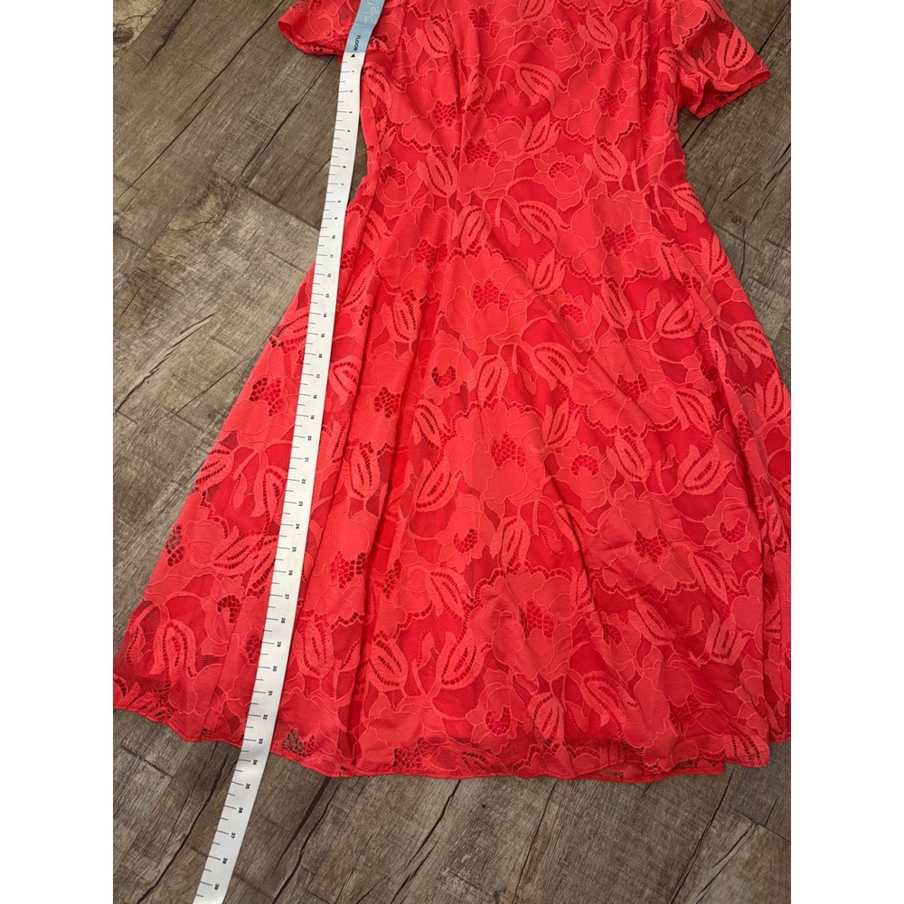 Preston & York Womens Coral Pink Floral Lace Short Sleeve Midi A-Line Dress 10 - Picture 6 of 10